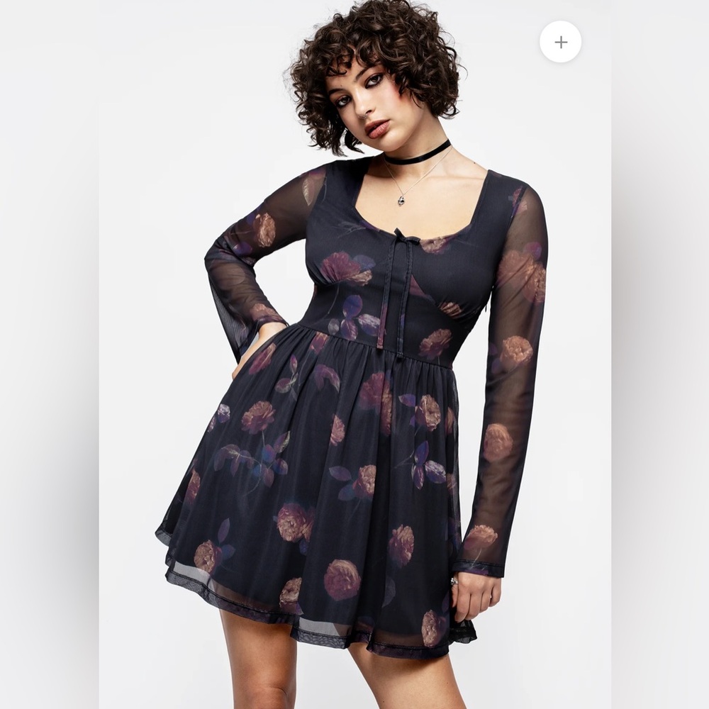 Disturbia Black Floral Skater Dress EUC